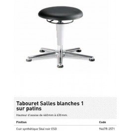 TABOURET SALLE BLANCHE SUR PATINS CUIR SYNTH SKAI NOIR ESD