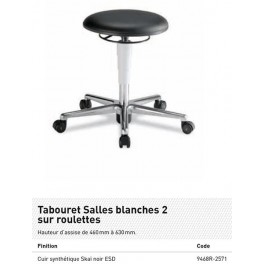 TABOURET SALLE BLANCHE SUR ROULETTES CUIR SYNTH SKAI NOIR ESD TABOURET SALLE BLANCHE SUR ROULETTES CUIR SYNTH SKAI NOIR ESD