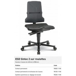 CHAISE ESD SINTEC ROULETTES SYST. SYNCHRONE GRISE